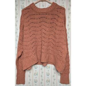 American Eagle Sweater WOMENS SIZE L salmon crew neck open knit